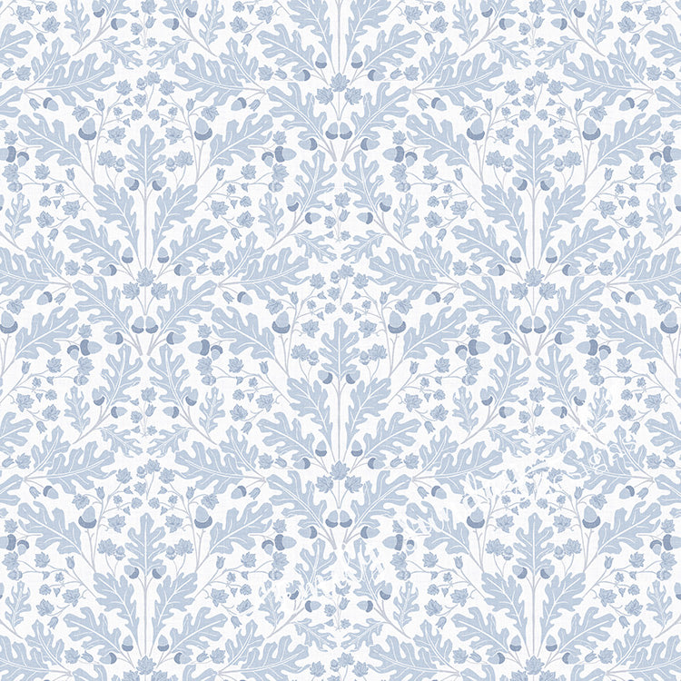 Small Scale Heritage Oak & Acorn Ogee White peel and stick wallpaper pattern swatch